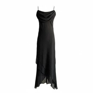 Vintage Y2K‎ Onyx Nite Black Beaded Cowl Neck Gown - Size 8 - Whimsygoth